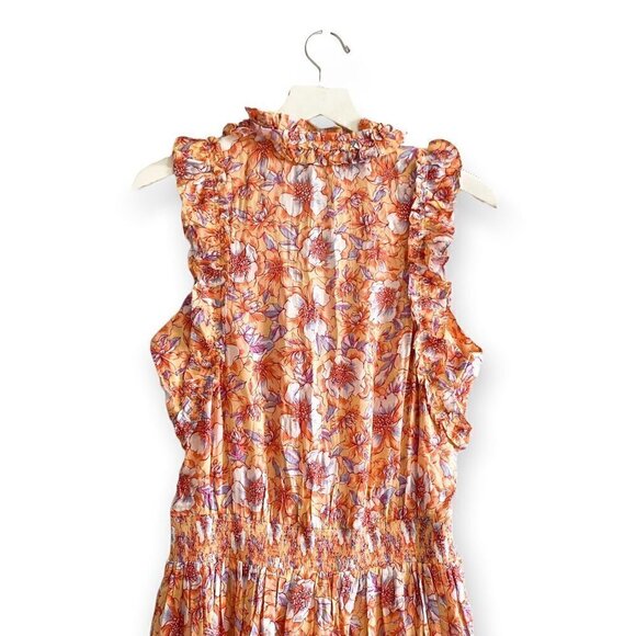 NWT ‎ Poupette St Barth Triny Floral Mini dress, Size L, Orange Esterel - Picture 7 of 16